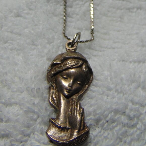Vintage Mary Mother of Jesus Necklace, Vatican in Italy, Sterling Silver/Pewter - Picture 2 of 6